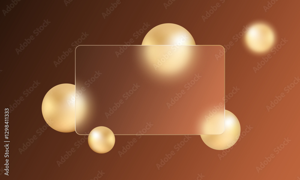 Canvas Prints presentation screen with glass overlay effect on floating golden colored spheres. frosted glass effe