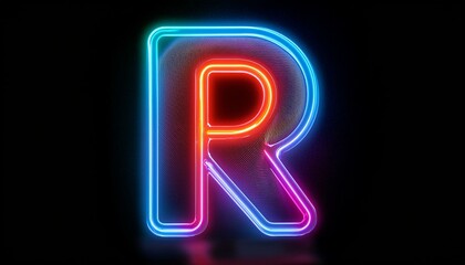 neon light letter R on black background
