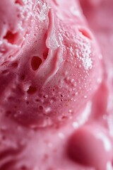 A close-up shot of a single scoop of pink ice cream, ready to be enjoyed