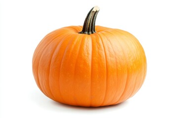 Single Orange Pumpkin on White - A vibrant orange pumpkin, symbolising autumn, harvest, Thanksgiving, healthy eating, and nature's bounty. Perfect for fall recipes and decorations