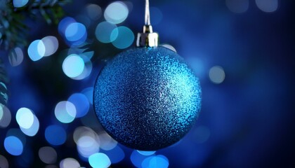 Fototapeta premium close up of a sparkling blue ornament for christmas