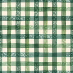 Hand painted illustration watercolor green stripes on beige background. Checkered seamless pattern. Plaid material. For fabric, sketchbook, wallpaper, wrapping paper, bags, for cards, banner.