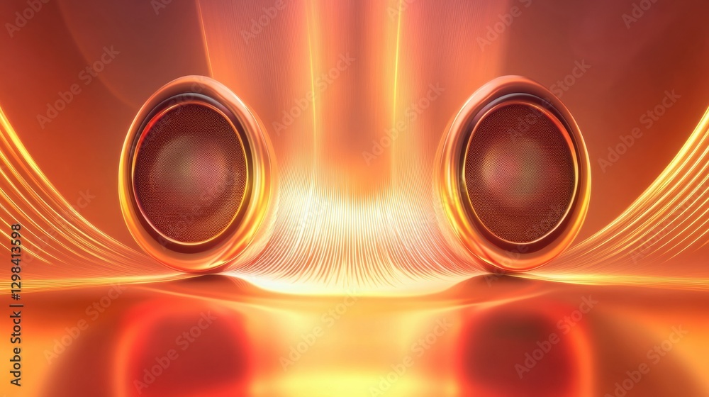 Fototapete 3d speakers emitting vibrant light waves in a visually dynamic and colorful setting. generative ai