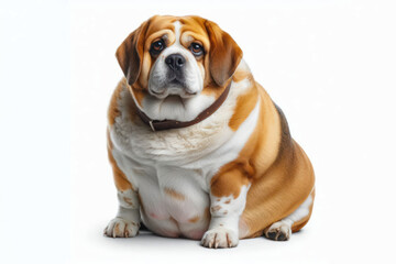 Fototapeta premium Overweight dog sitting looking curious isolated on white background