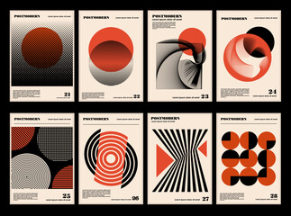 Artworks, posters inspired postmodern of vector abstract dynamic symbols with bold geometric shapes, useful for web background, poster art design, magazine front page, hi-tech print, cover artwork