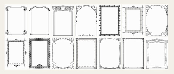 Big set Template of Decorative vintage frames,borders rectangular shape. Old backgrounds.