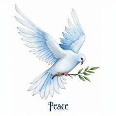 Obraz premium Watercolor Painting of a Dove with Olive Branch