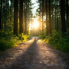 Obraz premium Sunlit Pathway Through a Forest