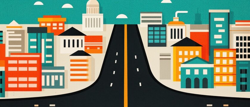 Digital Technological Proficiency Infographics concept. Vibrant Cityscape with Modern Architectural Structures and Geometric Patterns