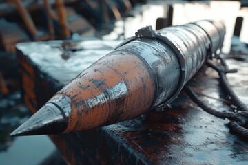Fototapeta premium Close-up shot of a metal object sitting on a table, suitable for use in still life photography or product design context