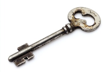 An old rusty key on a white surface