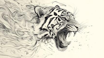 Obraz premium A powerful tiger roaring, showcasing strength and beauty in nature's wild realm.