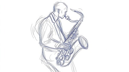 A sketch of a musician playing the saxophone with passion and energy.