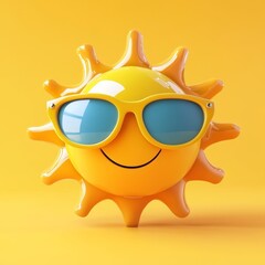 3D Tropical Sun Character Wearing Sunglasses with Bright Colorful Design