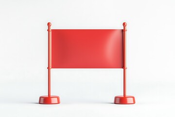 Obraz premium A vibrant red banner stands on two bases, set against a minimalistic white background, ideal for announcements or advertising.