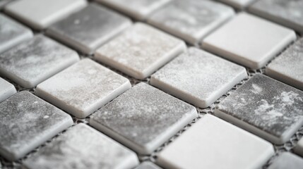 White and gray tile in focus, great for interior design or decoration images
