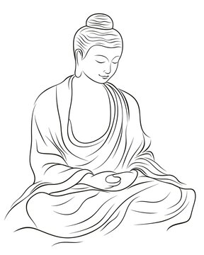 recommend clip art: An artistic outline of a serene Buddha statue in meditation pose.