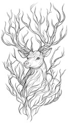 Obraz premium Artistic sketch of a majestic deer intertwined with abstract branches.