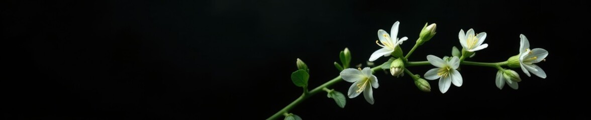 Fototapeta premium White star leaf flower isolated on black with subtle shading and depth effect, flowers, shading