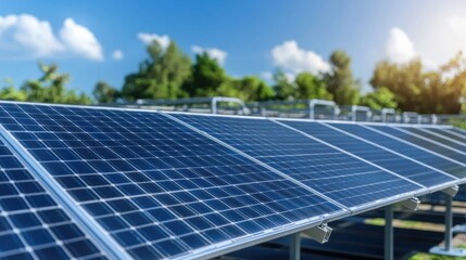 Harnessing solar power renewable energy solutions outdoor solar farm photovoltaic technology sunny environment close-up viewpoint sustainability concept