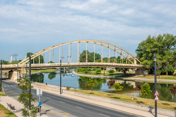 Kossuth Bridge over Moson-Danube river in Gyor, Hungary