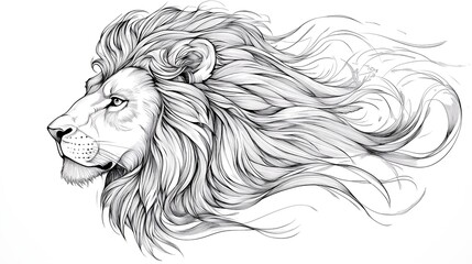 Obraz premium Elegant sketch of a lion showcasing its majestic mane and fierce nature.