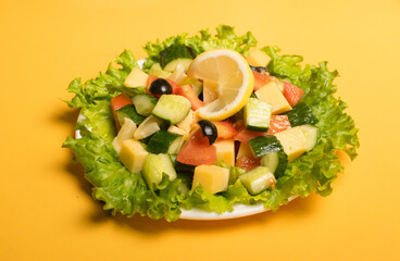 Fast food on plate with yellow background