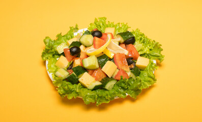Fast food on plate with yellow background