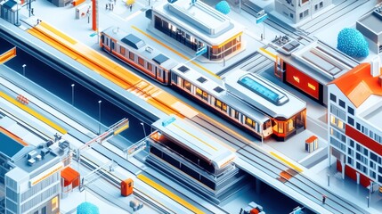 Futuristic Cityscape: A Low-Poly Train Station Intersection
