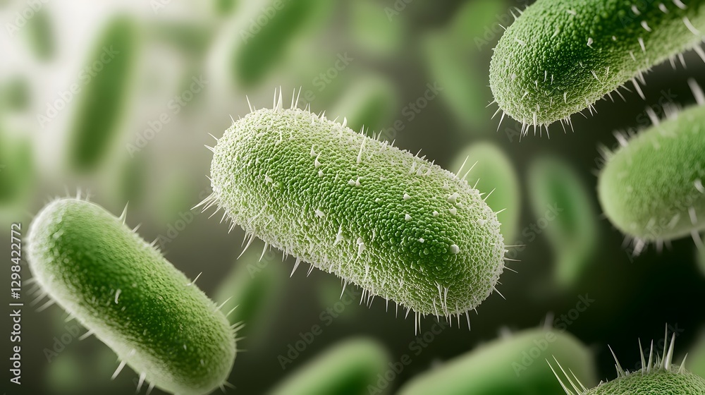 Poster captivating 3d close up visualization of a lush green bacterial colony in fluid motion showcasing th