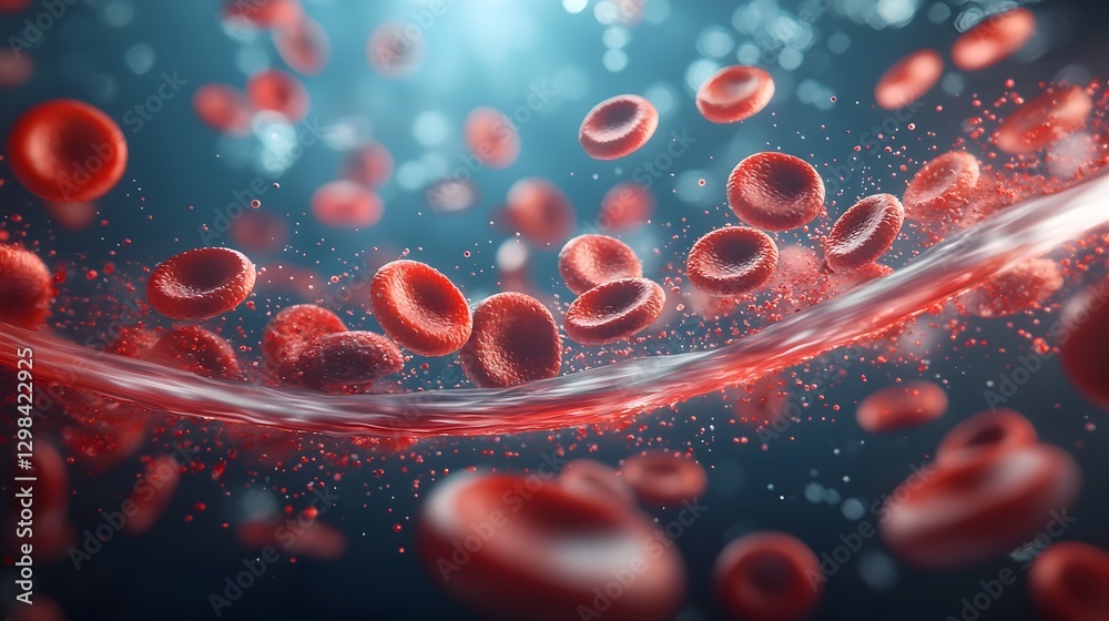 Fototapete Mesmerizing Microscopic Journey Through the Dynamic Bloodstream of Red Blood Cells A 3D Rendering Showcasing the Soft Flexible Membrane Structure and Fluid Motion of Erythrocytes