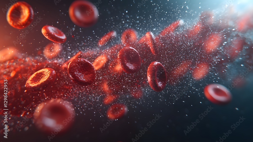 Aufkleber scientific showcasing the dynamic movement of red blood cells flowing naturally through a vascular p
