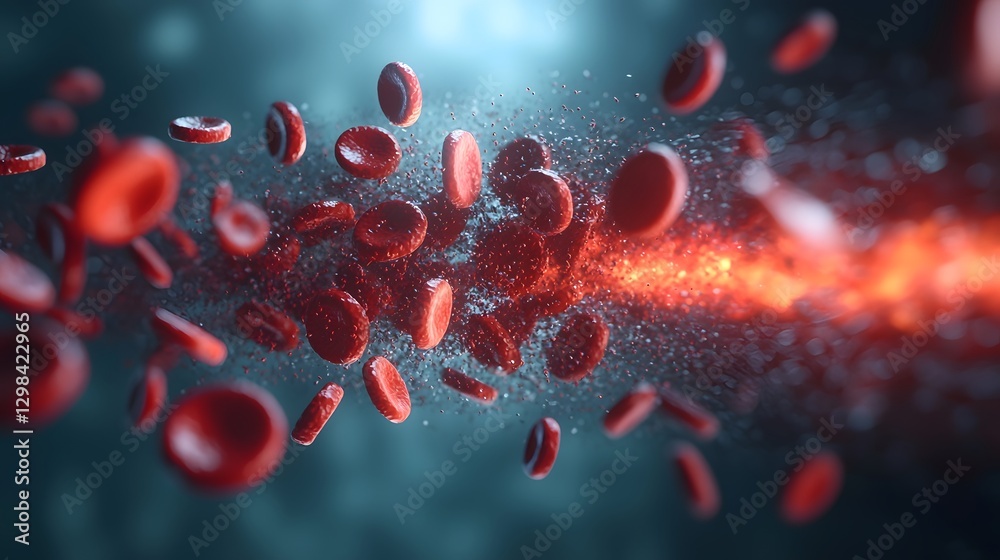 Aufkleber Scientific Depiction of Rapidly Flowing Red Blood Cells Circulating Through a Vascular Pathway Illuminated by Warm Diffused Light with Slight Motion Blur Effect