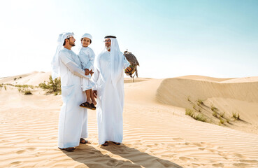 Three generation family making a safari in the desert of Dubai