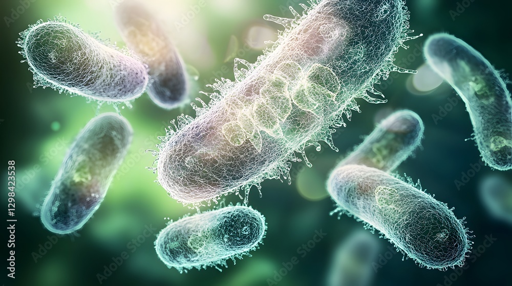Poster detailed 3d visualization showcasing the intricate surface details and organic textures of microscop