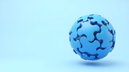 Floating Sphere Made of Interlocking Blue Puzzle Pieces for Autism Awareness
