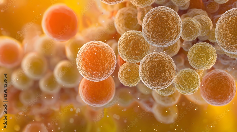 Leinwandbilder 3D digital depicting the grape like spherical structure of Staphylococcus aureus bacteria in a fluid medium