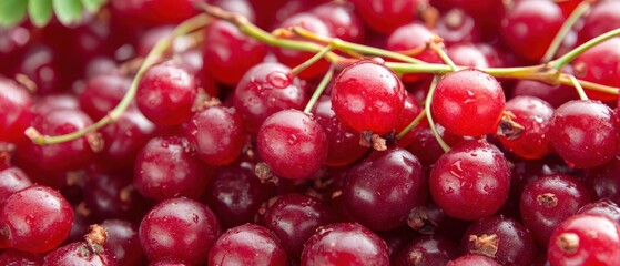 Close-up of Red Currants with Dew Drops