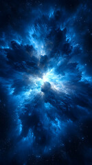 Fototapeta premium A blue light is exploding in the center of an airbrushed cloud 