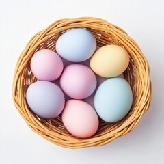 Easter eggs in a basket easter pastel colors.