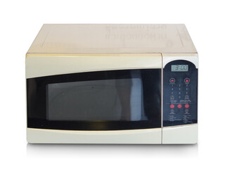 Fototapeta premium front view old white microwave oven placed on isolated background, technology, object, ferniture, copy space