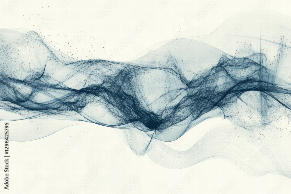 Poster Abstract swirling patterns of blue lines and waves create a sense of movement and fluidity in a textured background. Generative AI