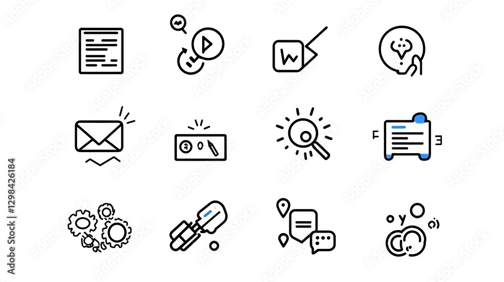 Poster This set of simple and elegant line icons showcases the key elements of online webinars  business networking  interactive discussions  and e learning tools
