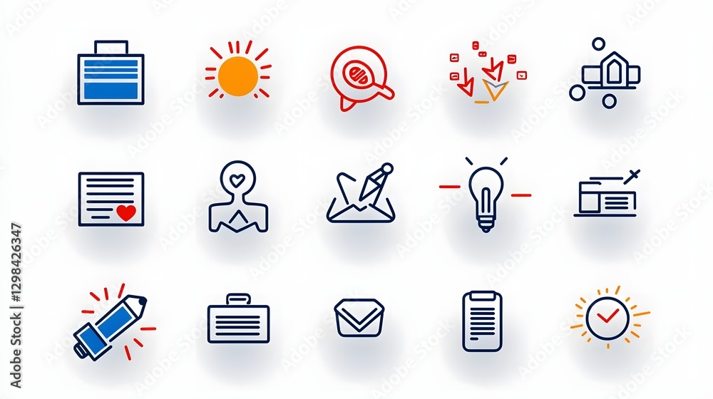 Poster vector style outline icons featuring symbols for professional training virtual meetings business dis