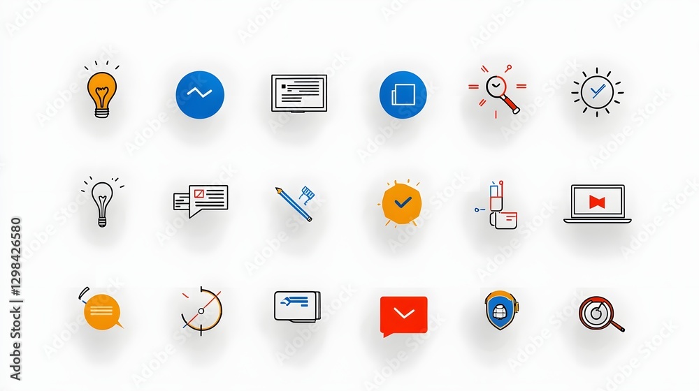 Poster This comprehensive set of modern and structured icons focuses on key elements of remote business and educational webinars  including line art symbols for live events  knowledge exchange