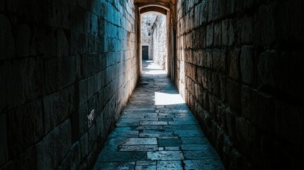 Narrow Alleyway in an Ancient City with Dramatic Light Play