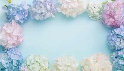 パステルカラーのあじさいのフレーム。AIで生成