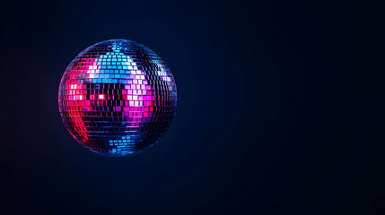 Glowing Disco Ball with Colorful Reflection against Dark Background