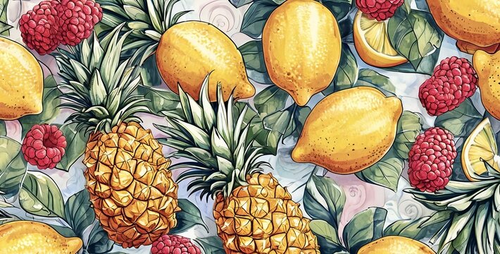 Seamless lemon and pineapple pattern 