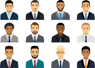 People Icons Set. Team Concept. Diverse business men and women avatar icons. Vector illustration of flat design people characters.